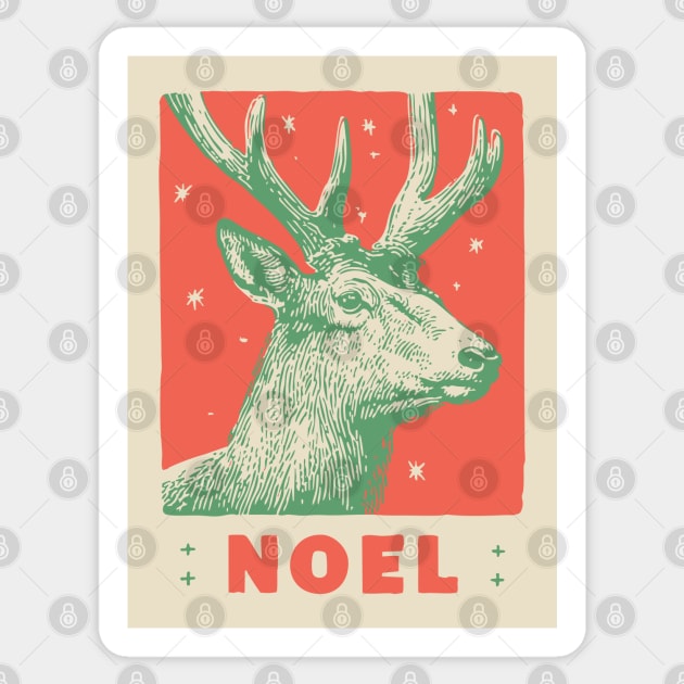 Majestic Noel Reindeer - Vintage Christmas Wildlife Illustration Sticker by TuncGK